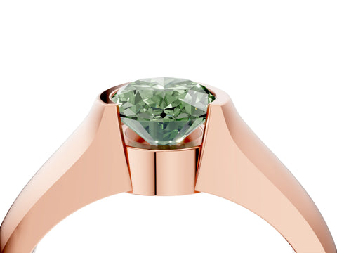 Rose gold Fancy Green Oval Cut Solitaire Bezel Set Diamond Ring with Wide Band_4