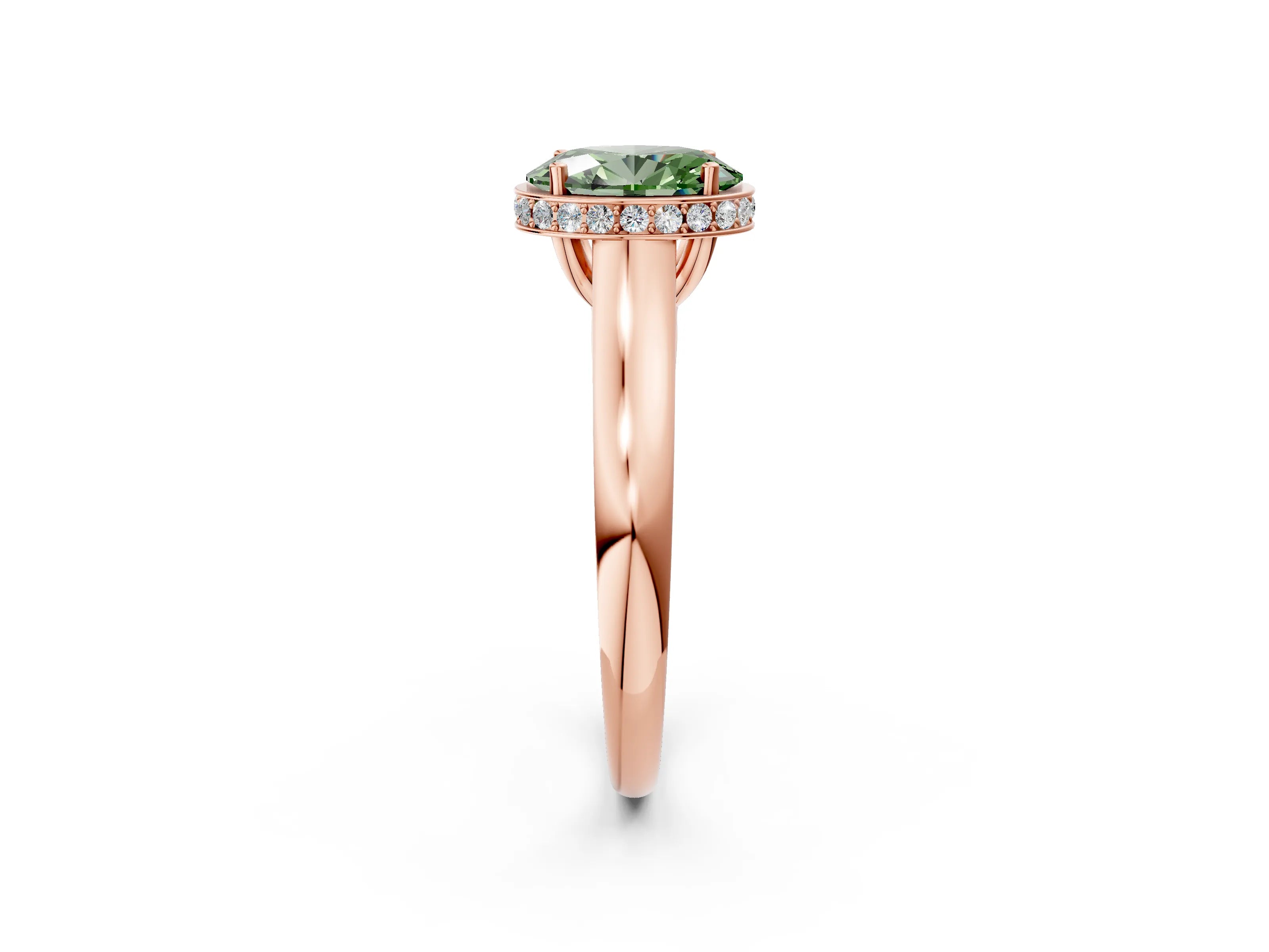 Rose gold Fancy Green Oval Cut Solitaire Diamond Engagement Ring with Four-Prong Setting and Tapered Band_2