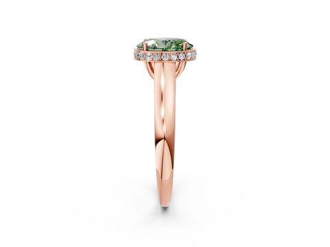 Rose gold Fancy Green Oval Cut Solitaire Diamond Engagement Ring with Four-Prong Setting and Tapered Band_2