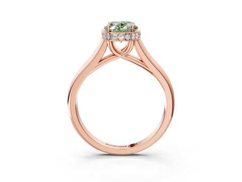 Rose gold Fancy Green Oval Cut Solitaire Diamond Engagement Ring with Four-Prong Setting and Tapered Band_3