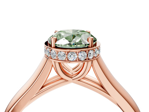Rose gold Fancy Green Oval Cut Solitaire Diamond Engagement Ring with Four-Prong Setting and Tapered Band_4