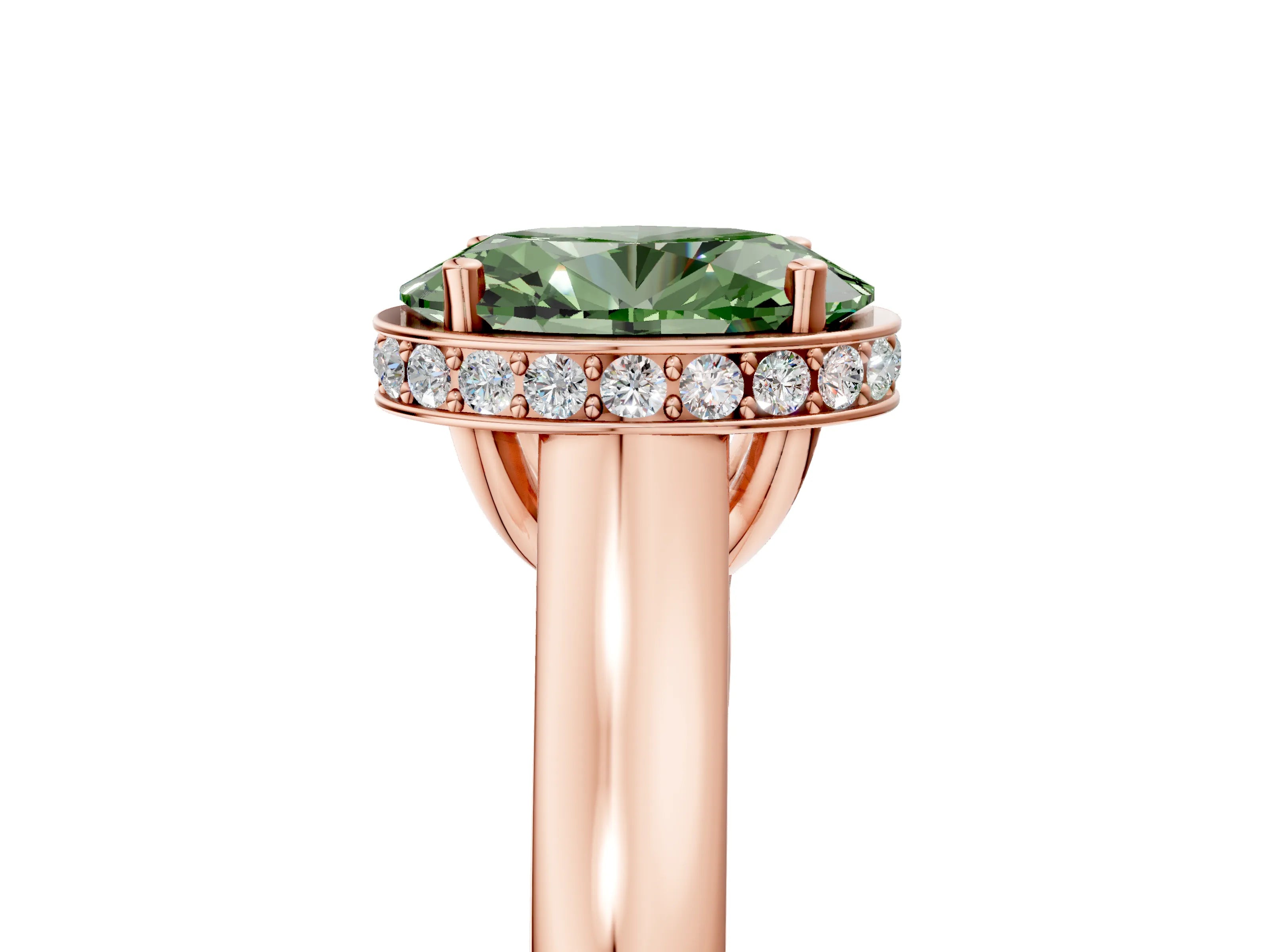 Rose gold Fancy Green Oval Cut Solitaire Diamond Engagement Ring with Four-Prong Setting and Tapered Band_5