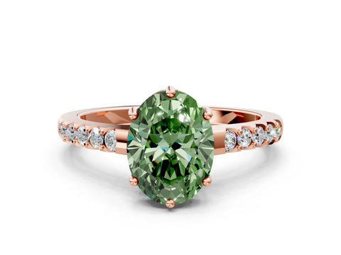 Rose gold Fancy Green Oval Cut Solitaire Diamond Engagement Ring with Pavé Band and Six-Prong Setting_12