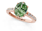 Rose gold Fancy Green Oval Cut Solitaire Diamond Engagement Ring with Pavé Band and Six-Prong Setting_13
