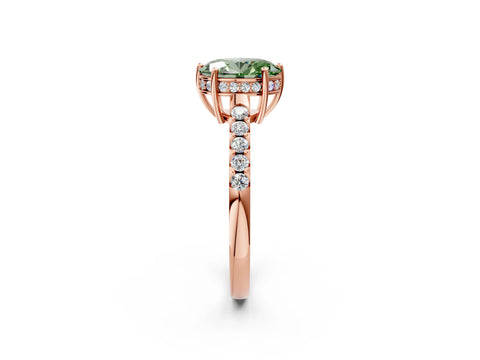 Rose gold Fancy Green Oval Cut Solitaire Diamond Engagement Ring with Pavé Band and Six-Prong Setting_14