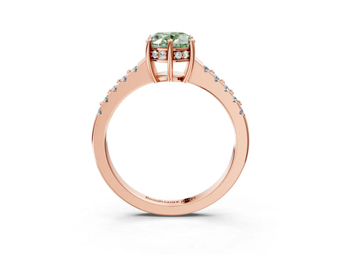 Rose gold Fancy Green Oval Cut Solitaire Diamond Engagement Ring with Pavé Band and Six-Prong Setting_15