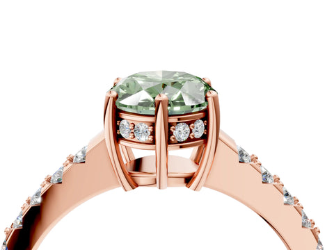 Rose gold Fancy Green Oval Cut Solitaire Diamond Engagement Ring with Pavé Band and Six-Prong Setting_16