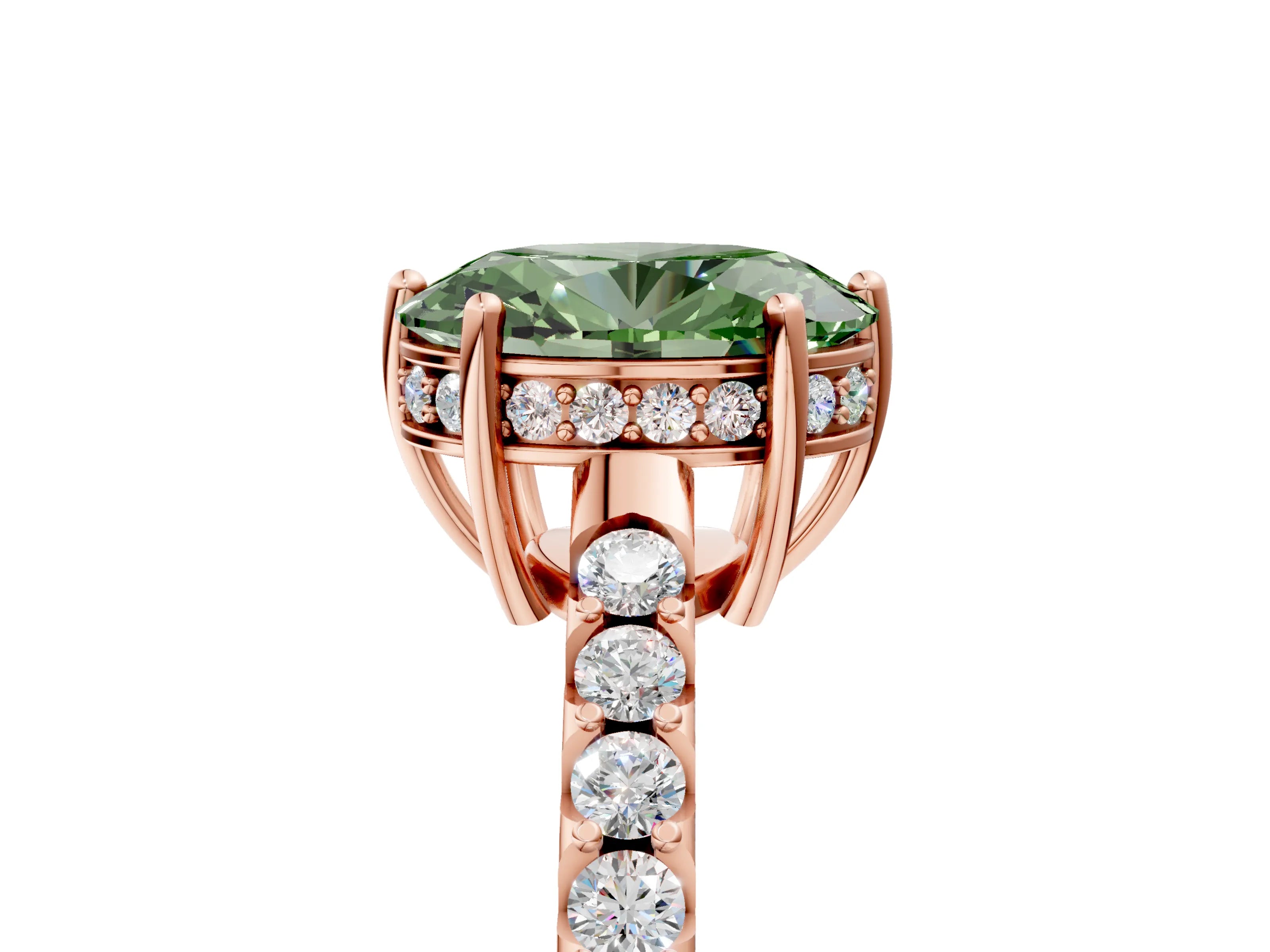 Rose gold Fancy Green Oval Cut Solitaire Diamond Engagement Ring with Pavé Band and Six-Prong Setting_17