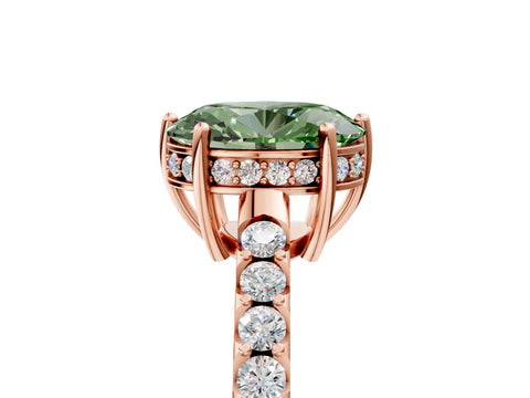 Rose gold Fancy Green Oval Cut Solitaire Diamond Engagement Ring with Pavé Band and Six-Prong Setting_17