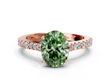 Rose gold Fancy Green Oval  Cut Solitaire Diamond Engagement Ring with Pave Band and Four-Prong Setting_164