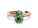 Rose gold Fancy Green Oval Cut Solitaire Diamond Engagement Ring with Twisted Pave Band and Four-Prong Setting_3