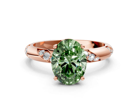 Rose gold Fancy Green Oval Cut Solitaire Diamond Engagement Ring with Twisted Pave Band and Four-Prong Setting_3