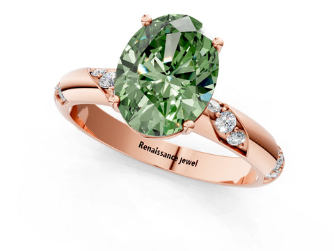 Rose gold Fancy Green Oval Cut Solitaire Diamond Engagement Ring with Twisted Pave Band and Four-Prong Setting_4