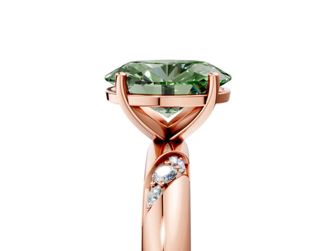 Rose gold Fancy Green Oval Cut Solitaire Diamond Engagement Ring with Twisted Pave Band and Four-Prong Setting_8