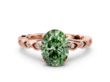 Rose gold Fancy Green Oval Cut Solitaire Diamond Ring with Infinity Twist Band and Four-Prong Setting