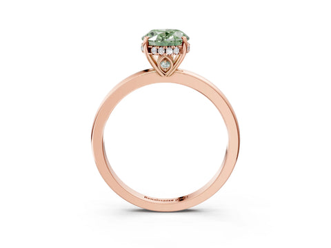 Rose gold Fancy Green Oval Cut Solitaire Diamond Ring with Prong Setting and Plain Band_3