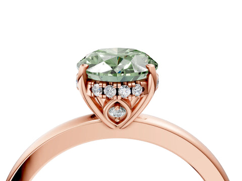 Rose gold Fancy Green Oval Cut Solitaire Diamond Ring with Prong Setting and Plain Band_4