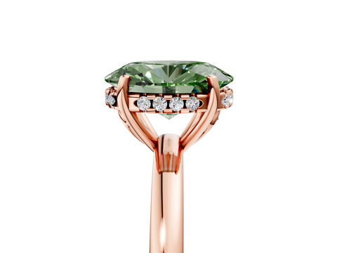 Rose gold Fancy Green Oval Cut Solitaire Diamond Ring with Prong Setting and Plain Band_5