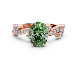 Rose gold Fancy Green Oval  Cut Solitaire Diamond Twisted Band with Pave Setting_64