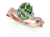 Rose gold Fancy Green Oval  Cut Solitaire Diamond Twisted Band with Pave Setting_65