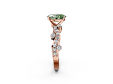 Rose gold Fancy Green Oval  Cut Solitaire Diamond Twisted Band with Pave Setting_66