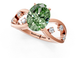 Rose gold Fancy Green Oval  Cut Solitaire Diamond with Side Stones on Criss-Cross Band and Four-Prong Setting_4