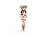 Rose gold Fancy Green Oval  Cut Solitaire Diamond with Side Stones on Criss-Cross Band and Four-Prong Setting_5