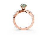 Rose gold Fancy Green Oval  Cut Solitaire Diamond with Side Stones on Criss-Cross Band and Four-Prong Setting_6