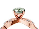 Rose gold Fancy Green Oval  Cut Solitaire Diamond with Side Stones on Criss-Cross Band and Four-Prong Setting_7