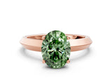 Rose gold Fancy Green Oval  Cut Solitaire Engagement Ring with Flat Band and Four-Prong Setting