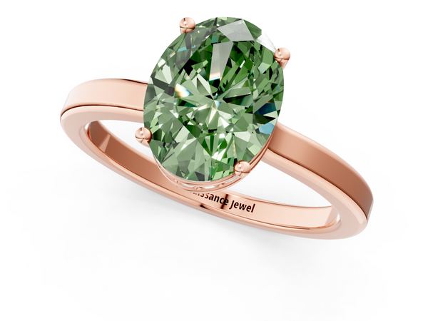 Rose gold Fancy Green Oval  Cut Solitaire Engagement Ring with Four-Prong Setting on a Classic Band
