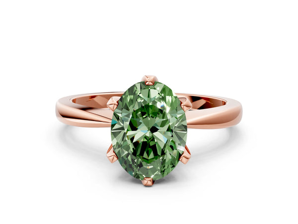 Rose gold Fancy Green Oval Cut Solitaire Engagement Ring with Six-Prong Setting and Tapered Band
