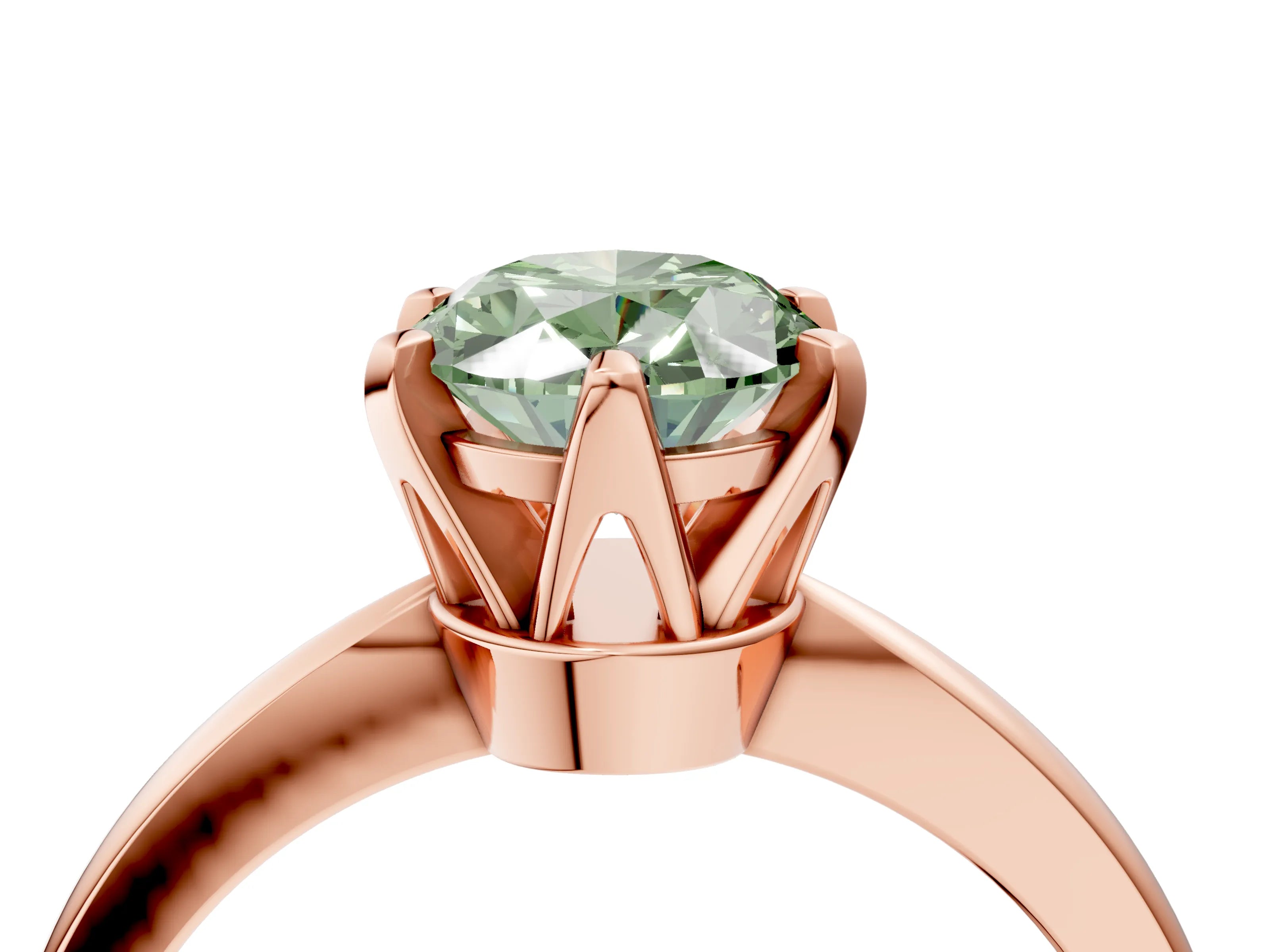Rose gold Fancy Green Oval Cut Solitaire Engagement Ring with Six-Prong Setting and Tapered Band_4
