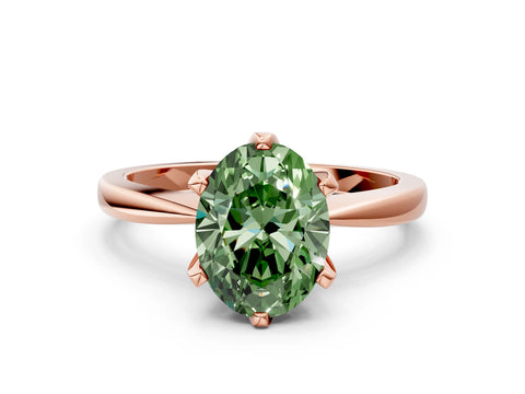 Rose gold Fancy Green Oval Cut Solitaire Engagement Ring with Six-Prong Setting and Tapered Band