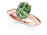 Rose gold Fancy Green Oval  Cut Solitaire Engagement Ring with Tapered Band and Four-Prong Setting 3