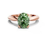 Rose gold Fancy Green Oval  Cut Solitaire Engagement Ring with Tapered Band and Four-Prong Setting