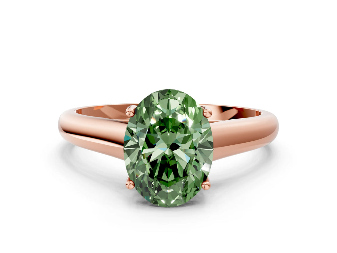 Rose gold Fancy Green Oval Cut Solitaire Engagement Ring with Tapered Band and Four-Prong Setting_3
