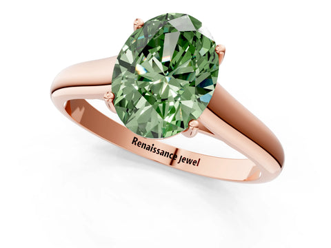 Rose gold Fancy Green Oval Cut Solitaire Engagement Ring with Tapered Band and Four-Prong Setting_4