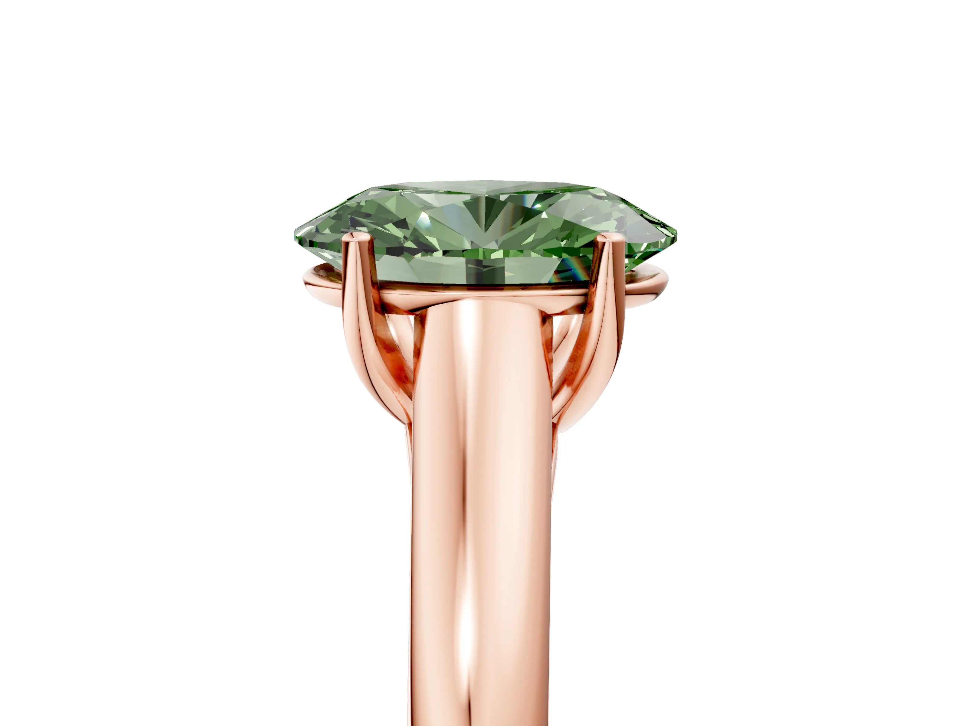 Rose gold Fancy Green Oval Cut Solitaire Engagement Ring with Tapered Band and Four-Prong Setting_8