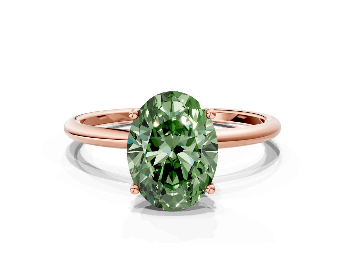 Rose gold Fancy Green Oval  Cut Solitaire Engagement Ring with Thin Band and Four-Prong Setting_3