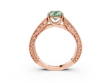 Rose gold Fancy Green Oval  Cut Solitaire Engraved Band with Four-Prong Setting_65