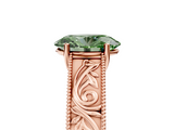 Rose gold Fancy Green Oval  Cut Solitaire Engraved Band with Four-Prong Setting_67