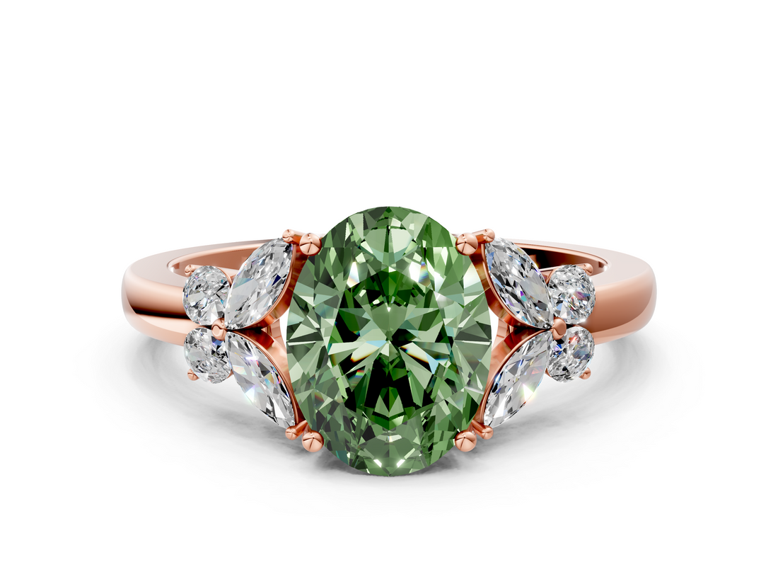 Rose gold Fancy Green Oval  Cut Solitaire Floral Diamond Ring with Four-Prong Setting_37