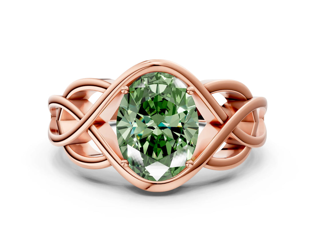 Rose gold Fancy Green Oval Cut Solitaire Intertwined Band Prong Setting Ring
