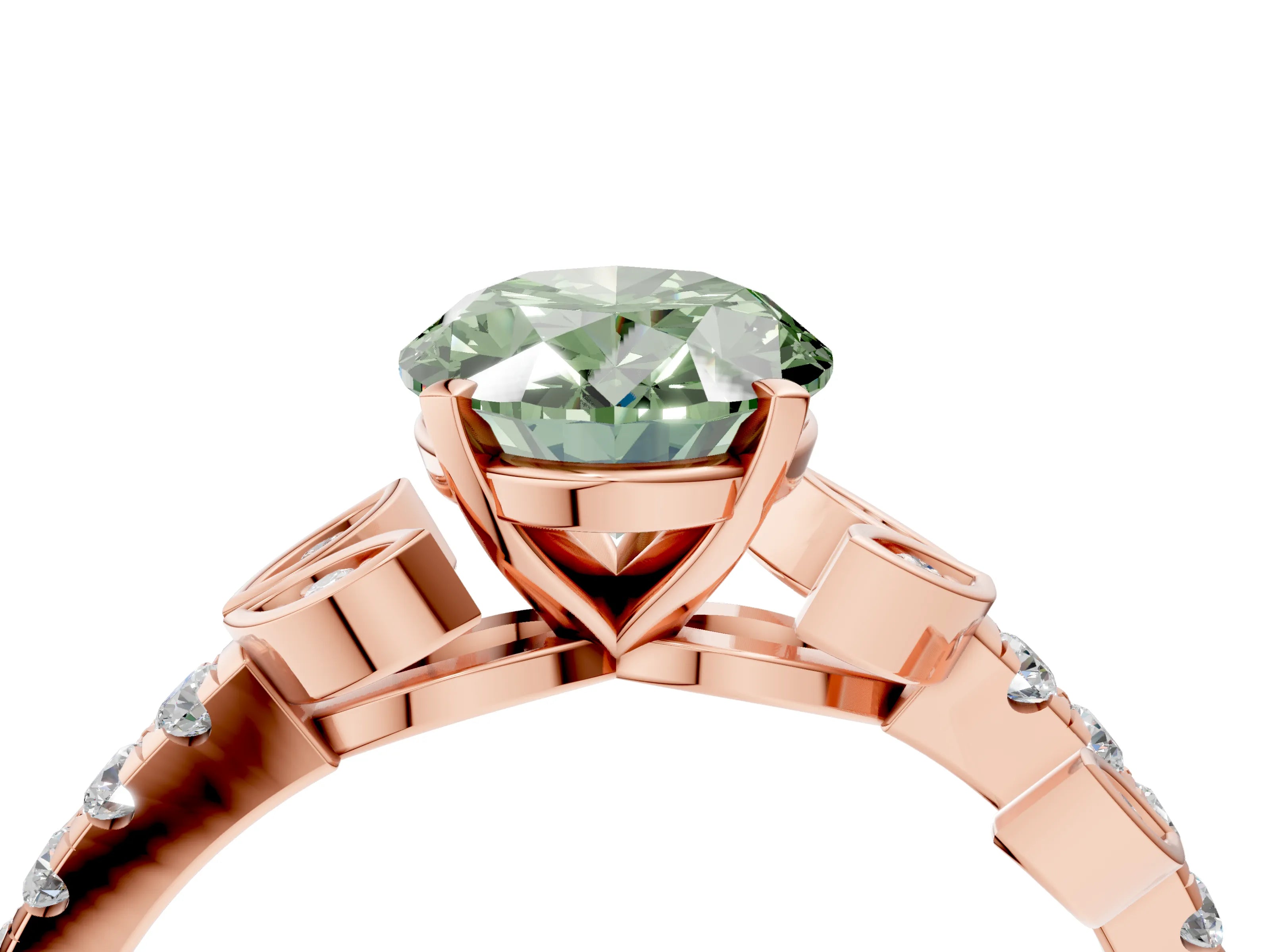 Rose gold Fancy Green Oval Cut Solitaire Leaf-Inspired Diamond Ring with Pavé Band and Four-Prong Setting_4