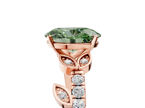 Rose gold Fancy Green Oval Cut Solitaire Leaf-Inspired Diamond Ring with Pavé Band and Four-Prong Setting_5