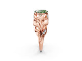 Rose gold Fancy Green Oval Cut Solitaire Leaf-Inspired Engagement Ring with Prong Setting_14