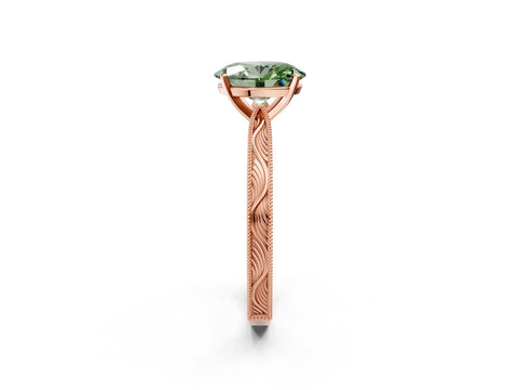 Rose gold Fancy Green Oval Cut Solitaire Milgrain Engraved Band with Four-Prong Setting_2