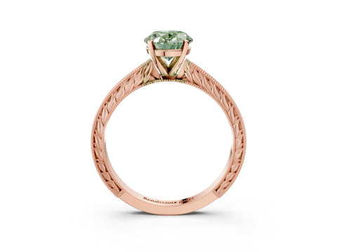 Rose gold Fancy Green Oval Cut Solitaire Milgrain Engraved Band with Four-Prong Setting_3