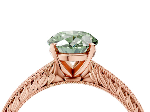 Rose gold Fancy Green Oval Cut Solitaire Milgrain Engraved Band with Four-Prong Setting_4